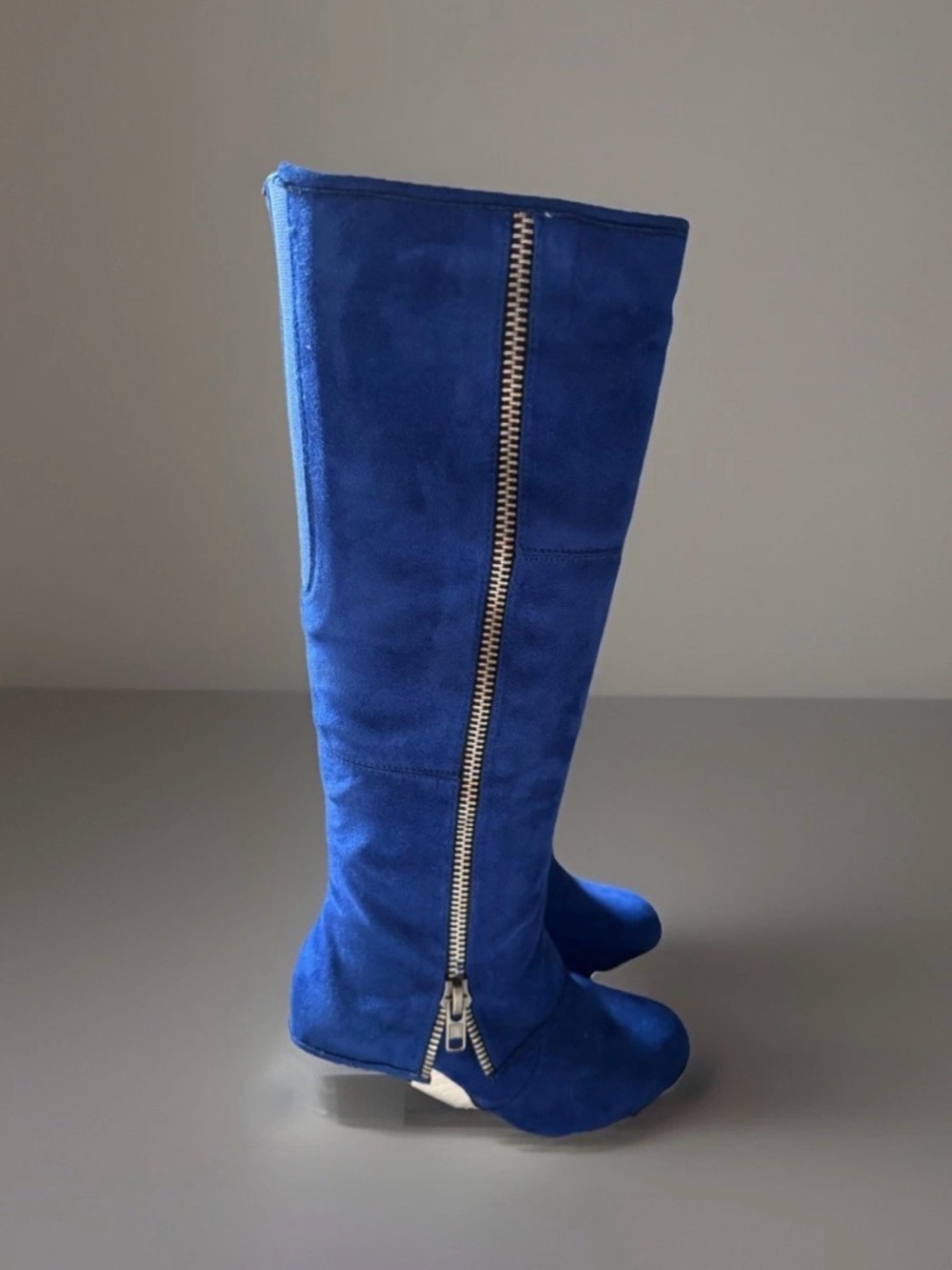 Vibrant Blue Suede Over-the-Knee Boots with Exposed Zip